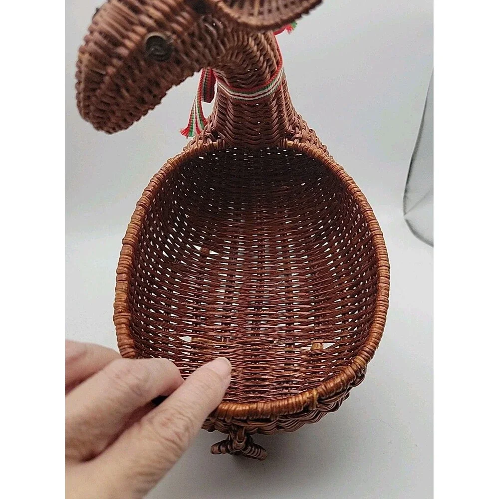 Wicker Christmas Holiday Reindeer Decorative Basket Home Decor Rattan Santa